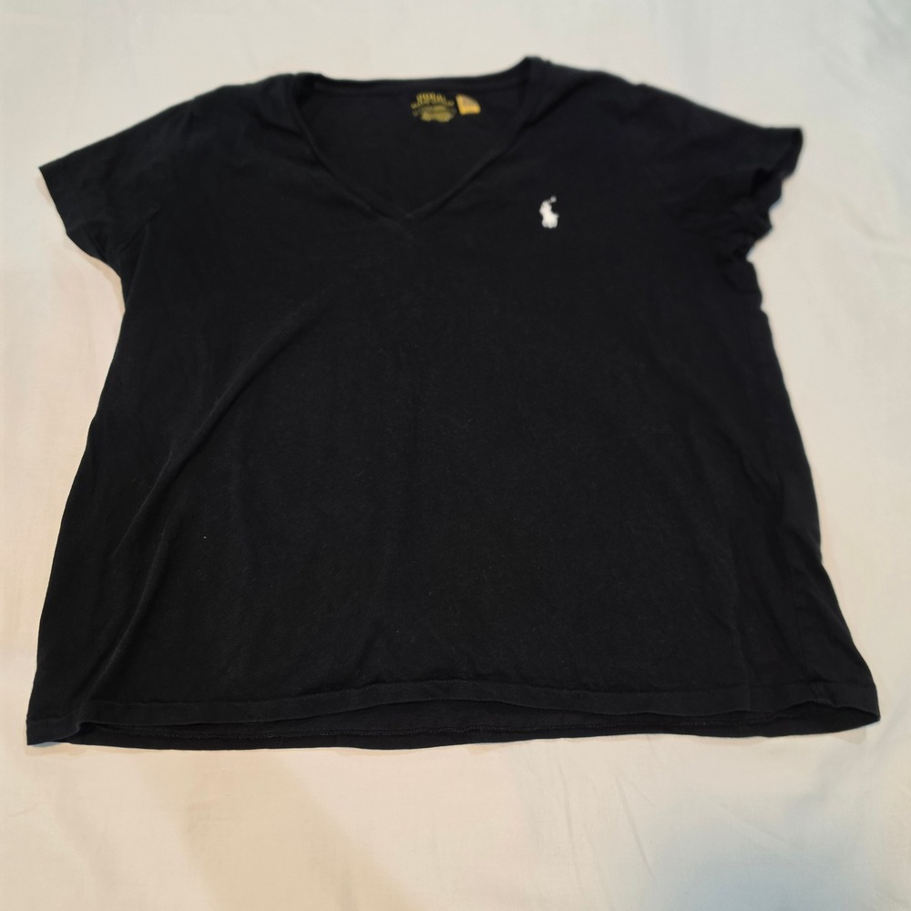 Polo Ralph Lauren V-Neck T-Shirt Kids Size Large Black Excellent Pony Logo